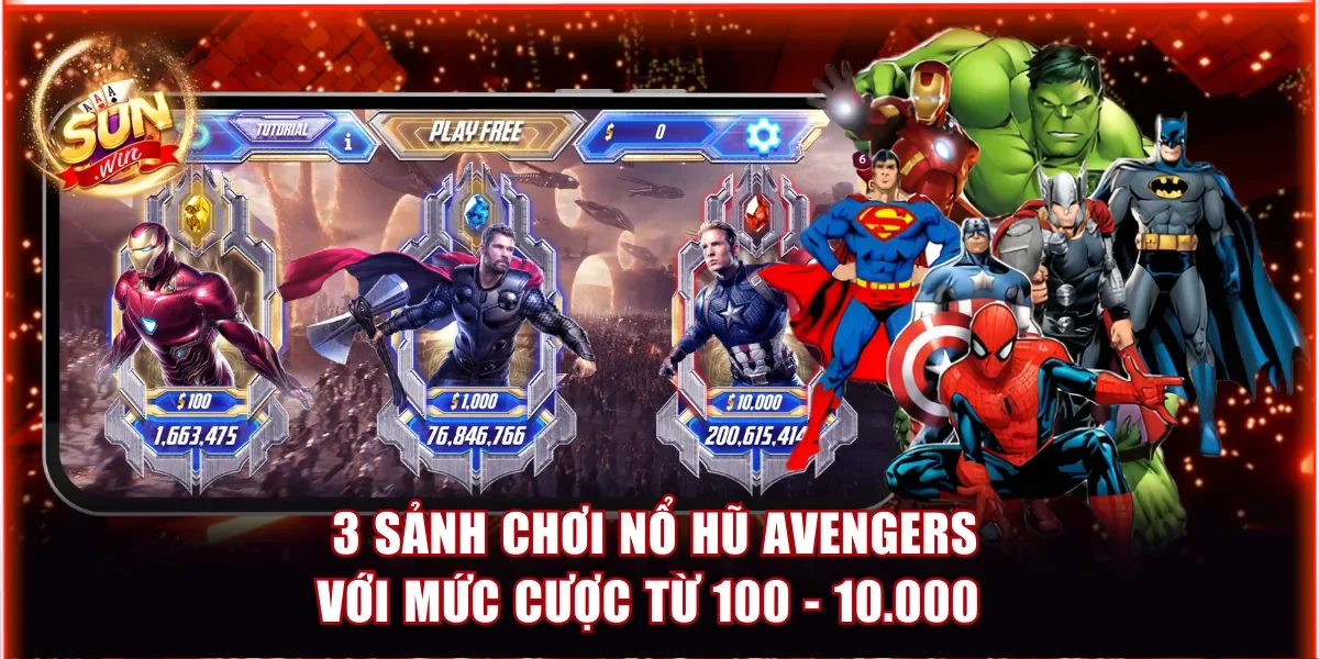 3 sảnh chơi Nổ hũ Avengers với mức cược từ 100 - 10.000 